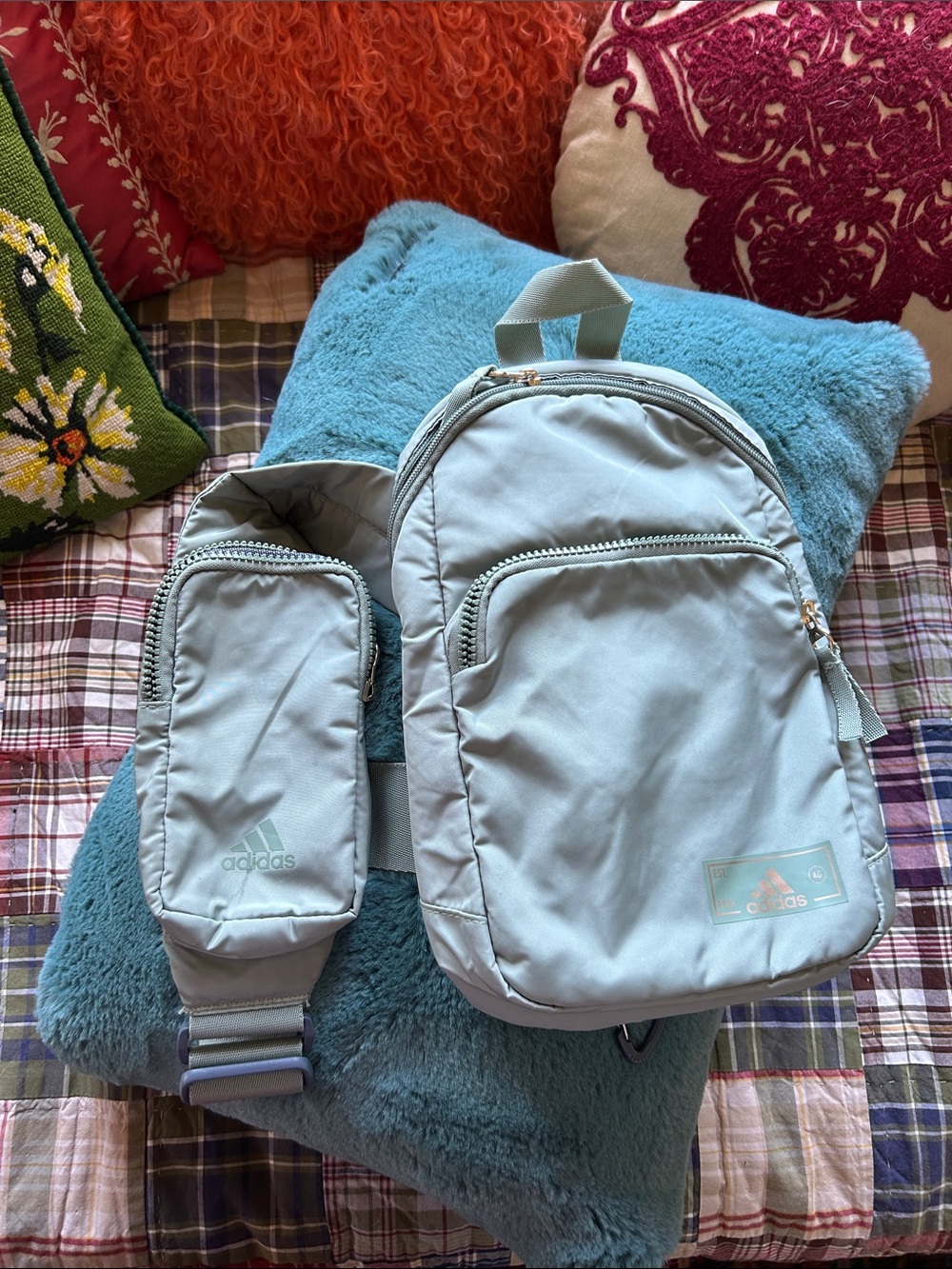adidas Pale green Mini Backpack with phone Pouch